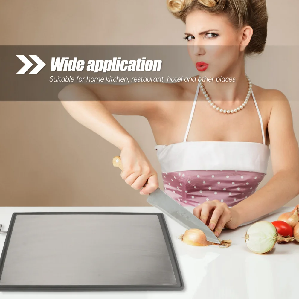 

1Pc Stainless Steel Double-sided Cutting Board Kitchen Chopping Board (Silver)