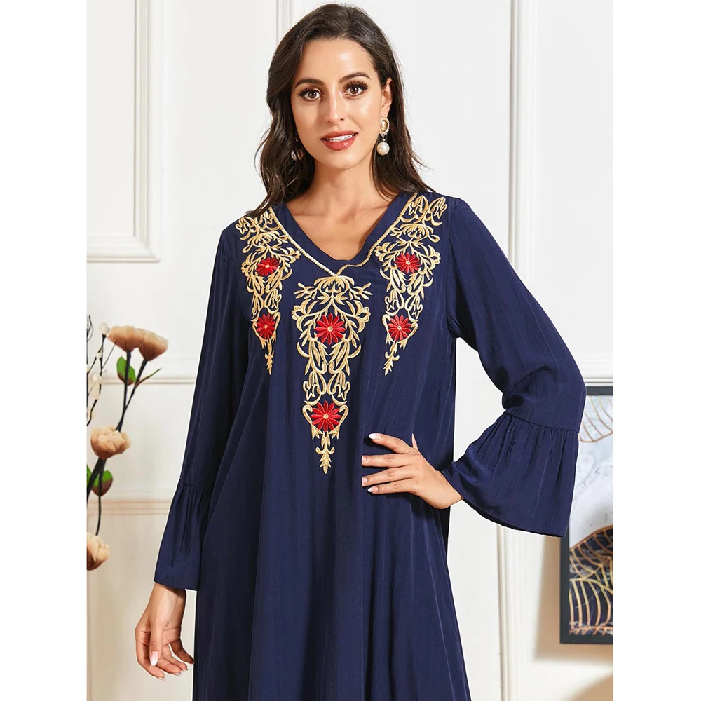 

Embroidery Abaya Muslim Women Maxi Dress Ethnic Hippie Moroccan Kaftan Caftan Islamic Clothing Robe Jilbab Party Gown Ramadan