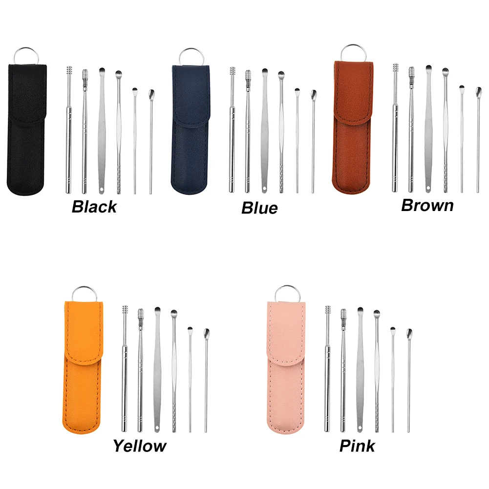 

Portable Stainless Steel Ear Cleanser Spoon Tool Kit with Storage Bag Reusable Anti-Itch Ear Pick Set Health Care Gently Cleanin