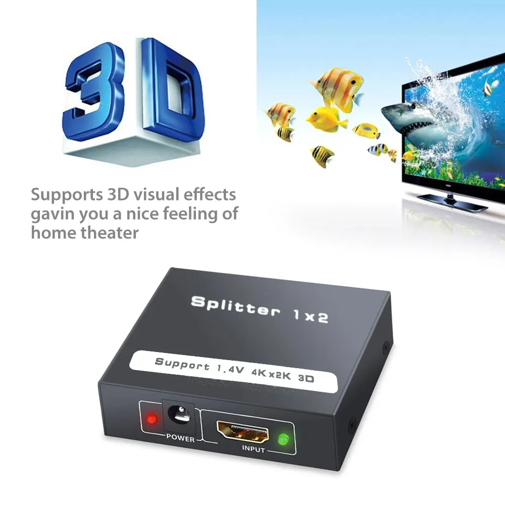 HDMI совместимый сплиттер 1080P Full HD 1X2 с поддержкой 3D 4K X 2K двойной дисплей 2 сторонний
