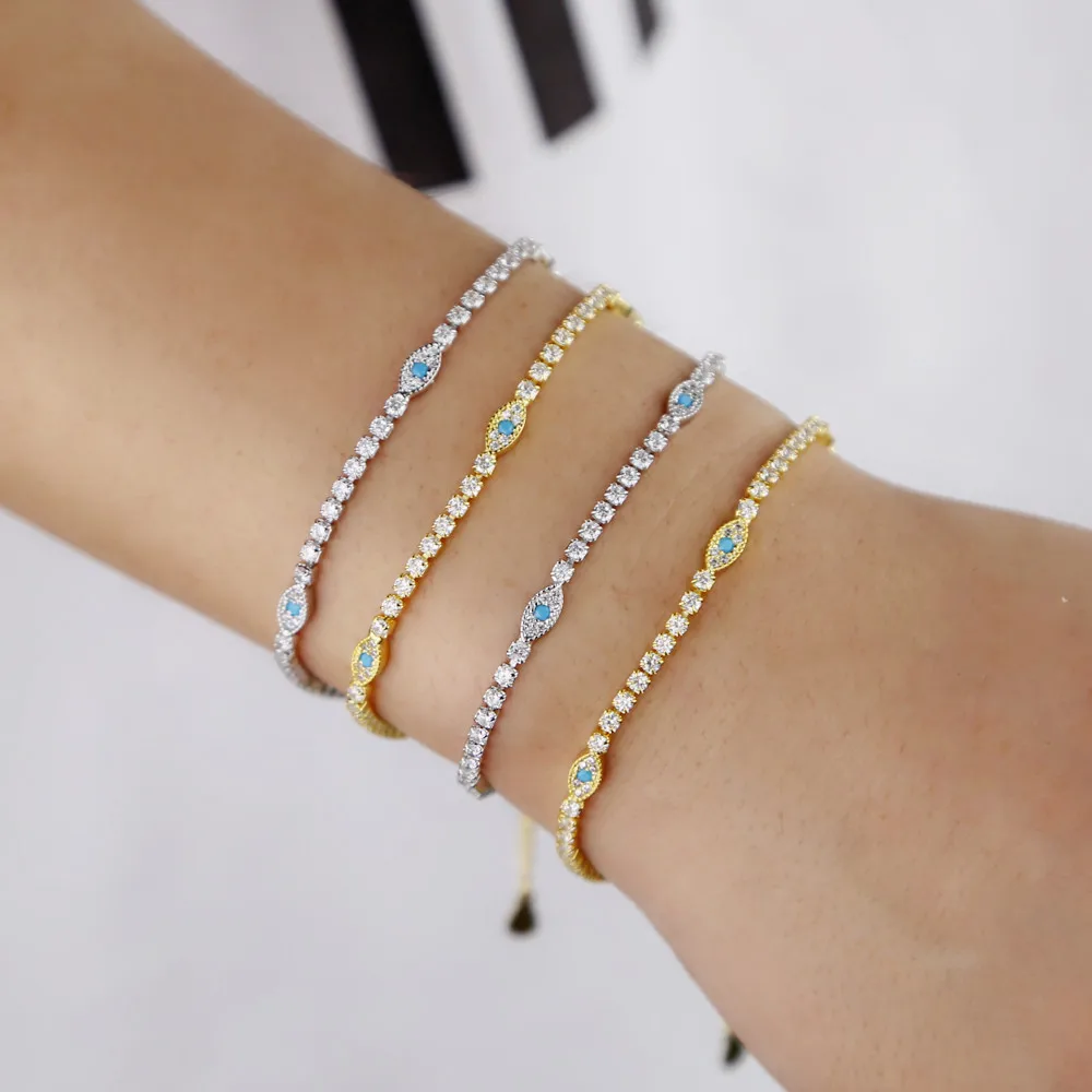Модные Лаки Турецкий Дурной глаз Бирюза Камень теннис cz цепь браслет ювелирные