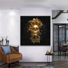 Золотистый череп с черными цветами, холст, настенная живопись, Постер и принты, абстрактная картина Тотем для гостиной, украшение для дома