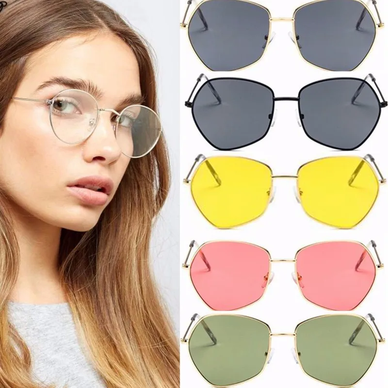 

Classics Vintage Universal Party Reflective Lens Irregularity Design Metal Frame Clear Lens Glasses Eyewear Polygon Sunglasses