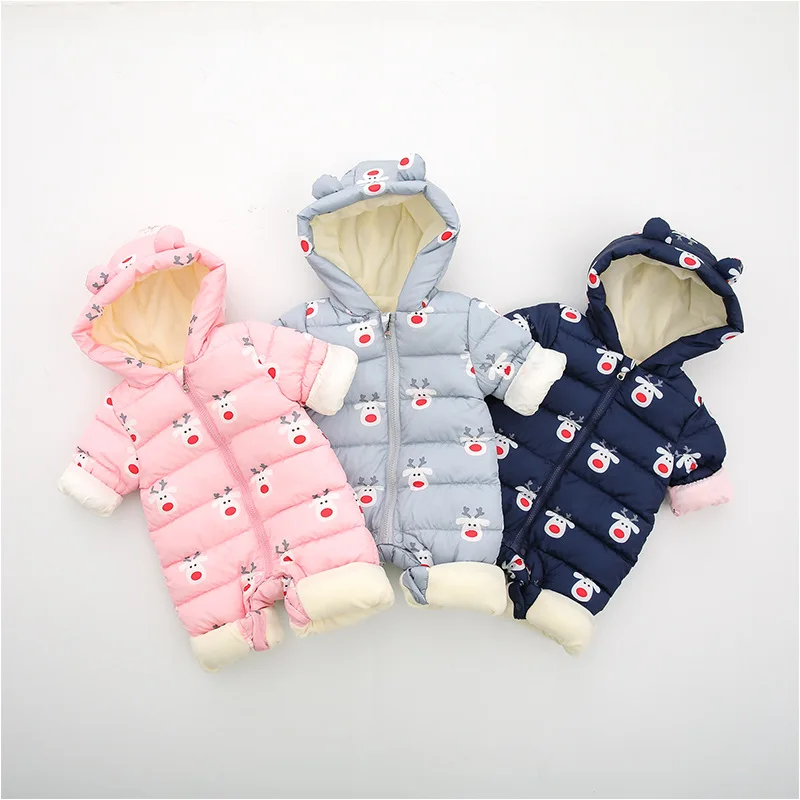 

KEAIYOUHUO 2022 New Winter Baby Clothes Newborn Baby Romper Cartton Picture Bear Ear Clothes Warm Clothing For Boys Girls 0-2Y