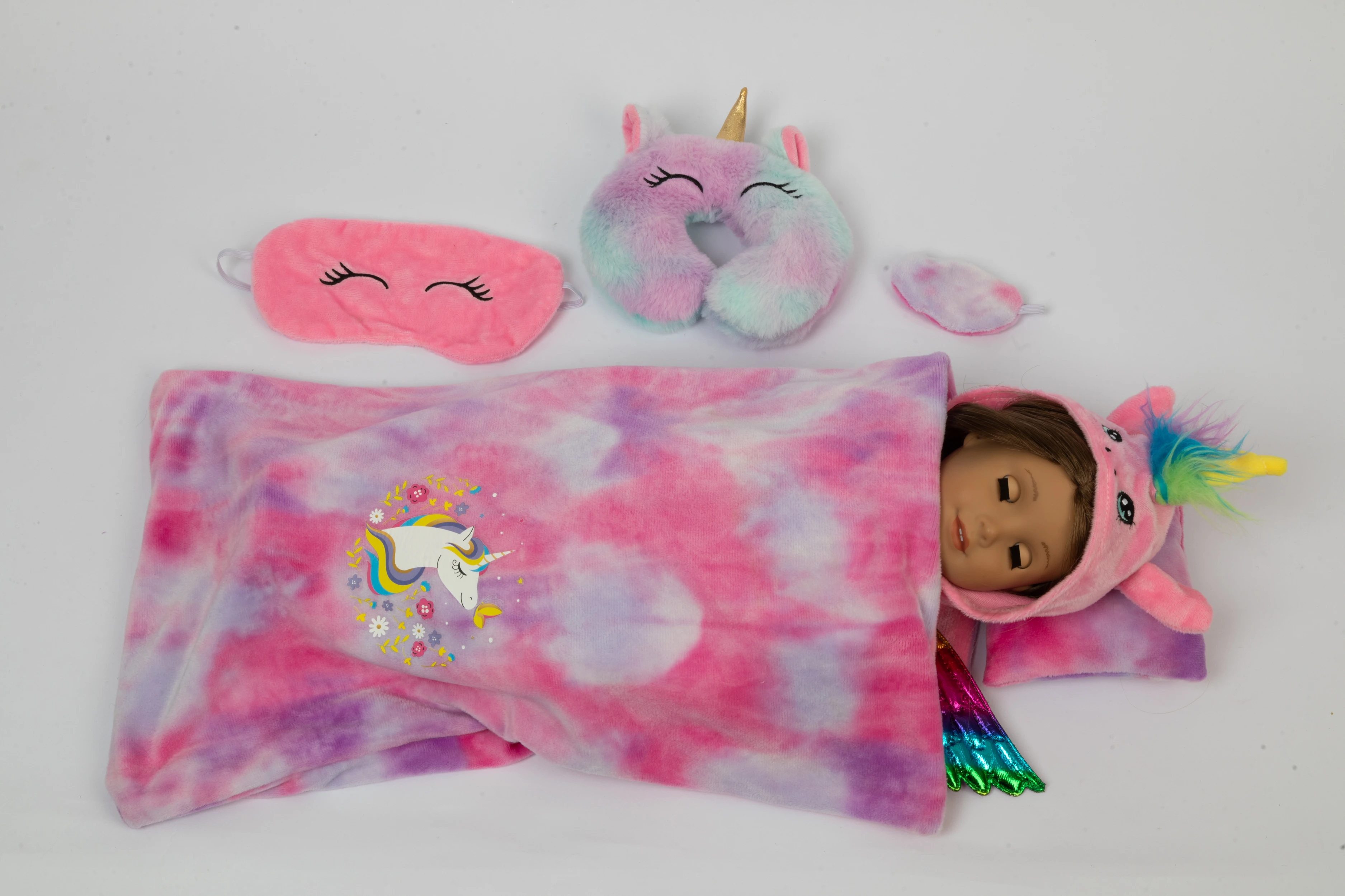 

Born New Baby Doll Clothes Accessories Fit 17 inch 43cm Doll Tie-Dye Powder Unicorn Nightgown 6piece Suit For Baby Birthday Gift