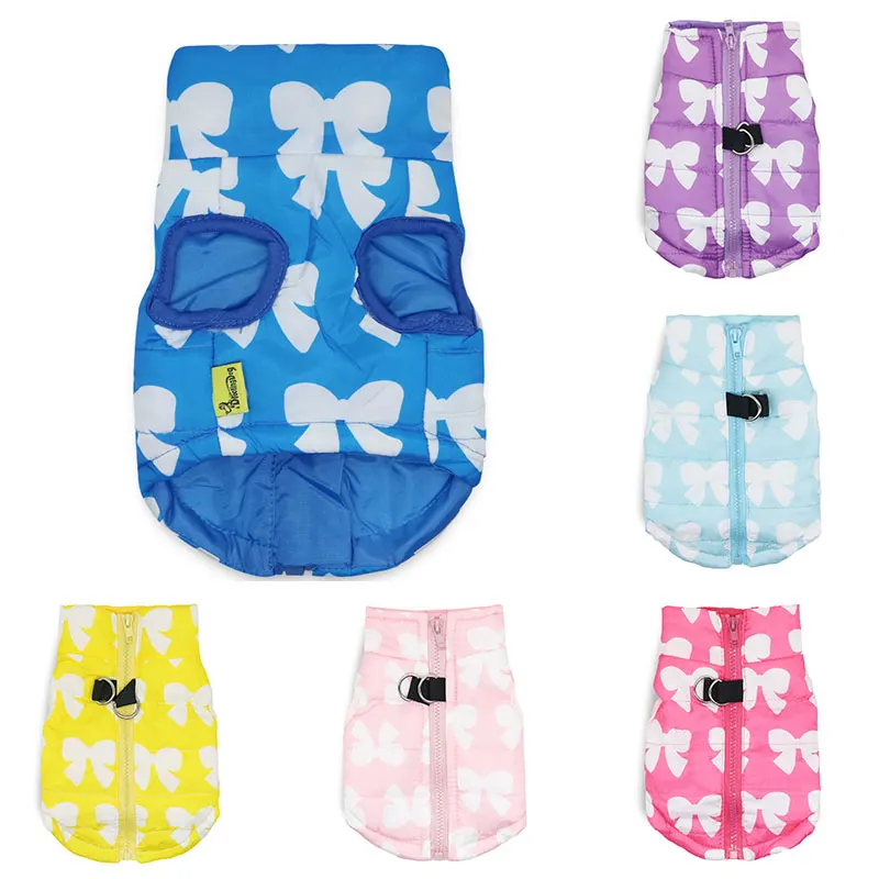 

1 шт., ватная куртка для домашних животных, куртка на молнии с принтом банта, милая куртка для домашних животных, Повседневные Удобные товары ...