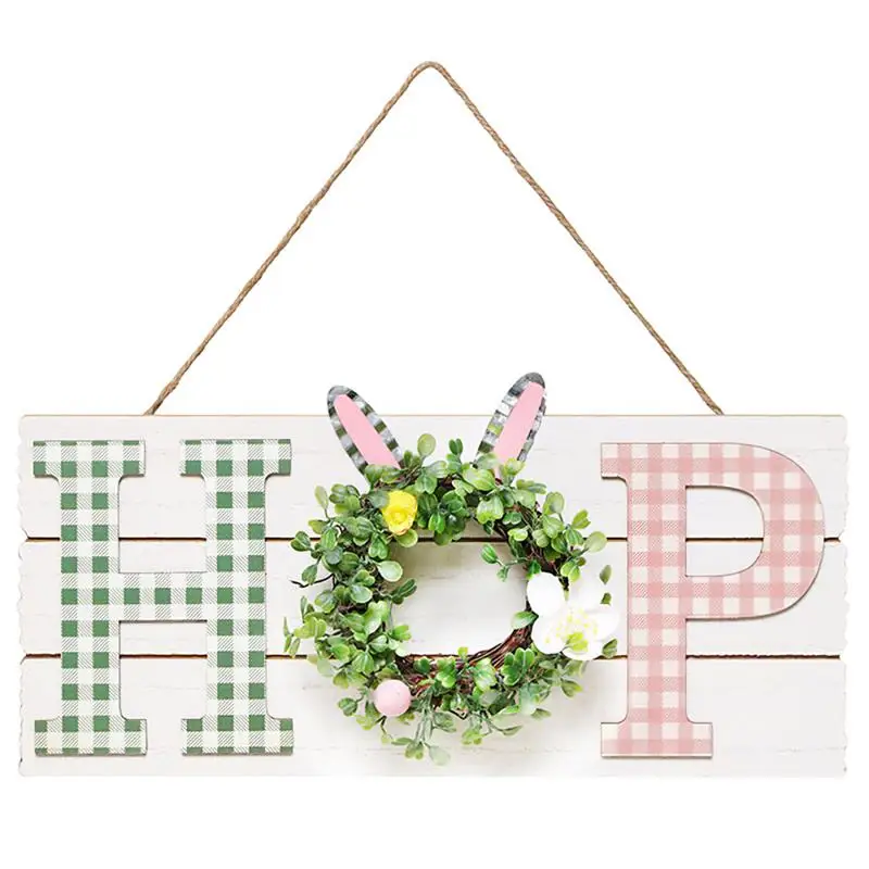 

Bunny Wooden Artificial Flower Wreath Listing Front Door Welcome Sign Door Tag Wedding Garland Wall Hanging Easter Decoration