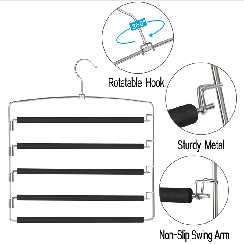 Вешалка для брюк 5 Слои металла Non Slip заполненные пеной с поворотным механизмом