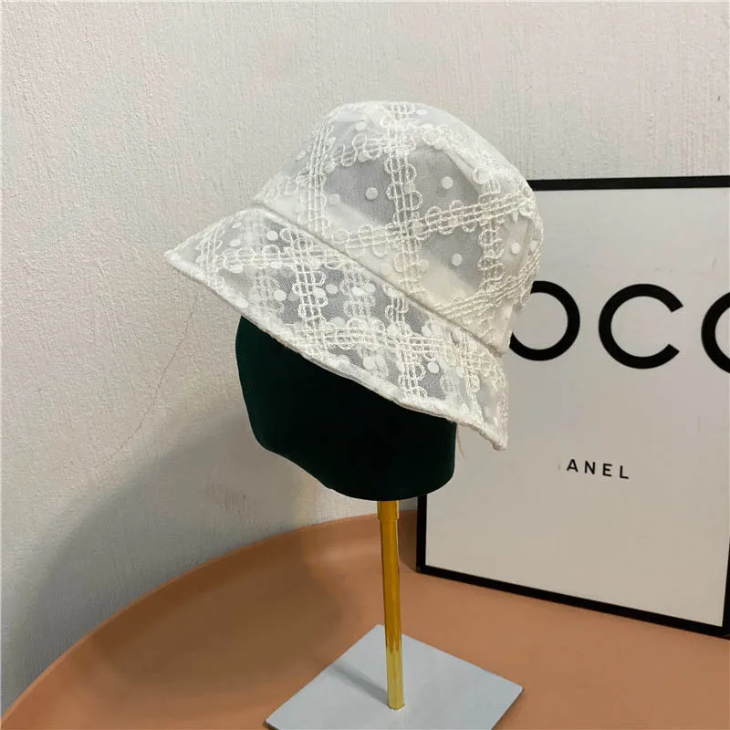 2021 Cap Summer New Women Lace Musical Note Bucket Hats England Fashion Elegant Breathable Sun Protection Sun Hats QDKPOTC