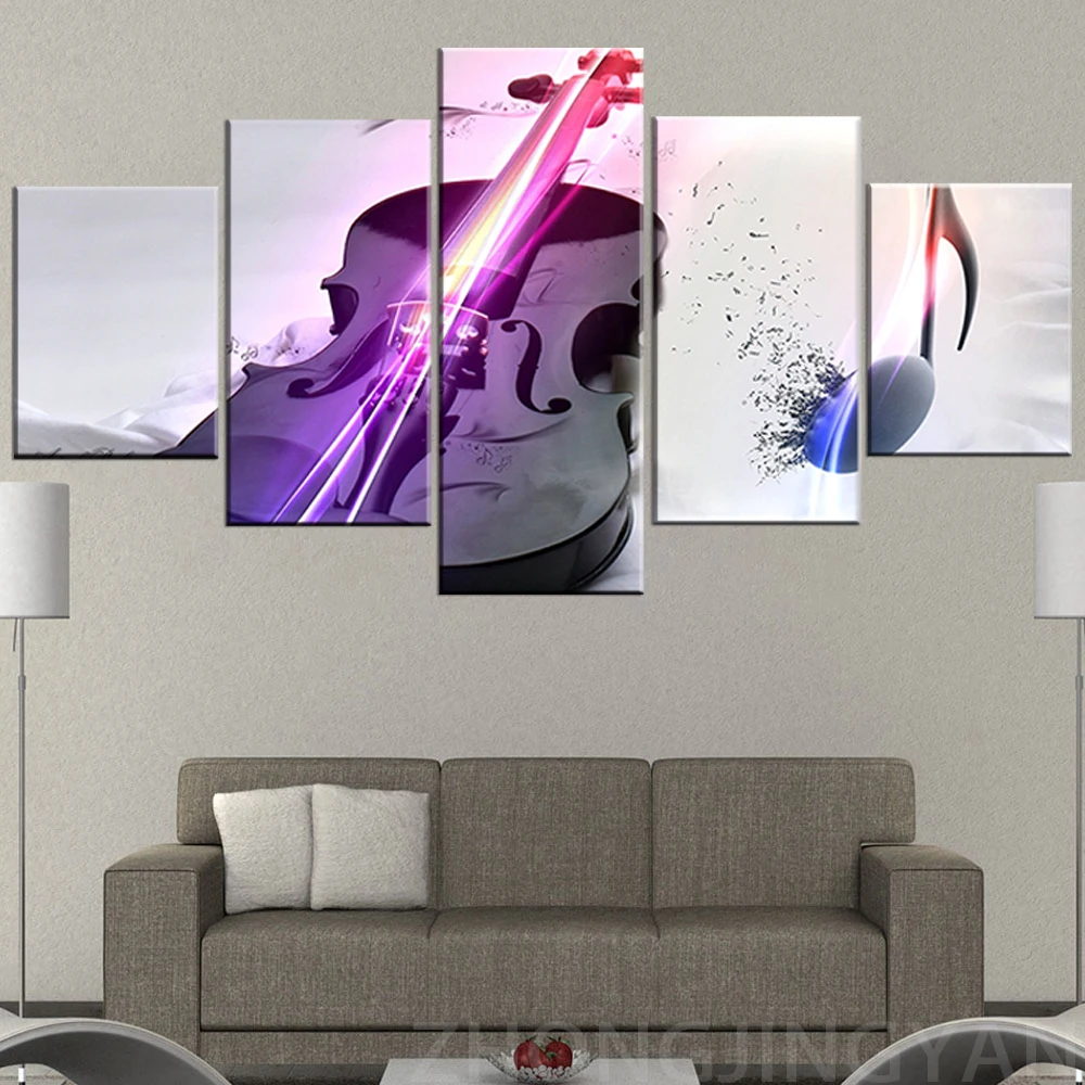 Декор современные HD печатные картины модульные 5 штук скрипка Музыкальные
