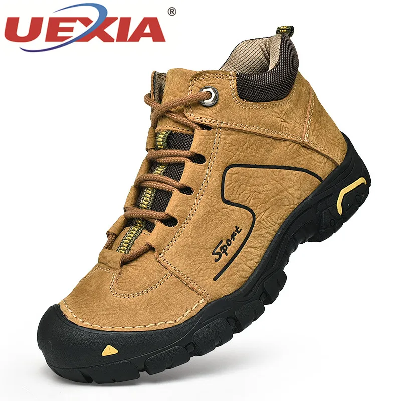 Зимние ботинки из UEXIA кожи Мужская обувь зимние теплые короткие плюшевые мужские