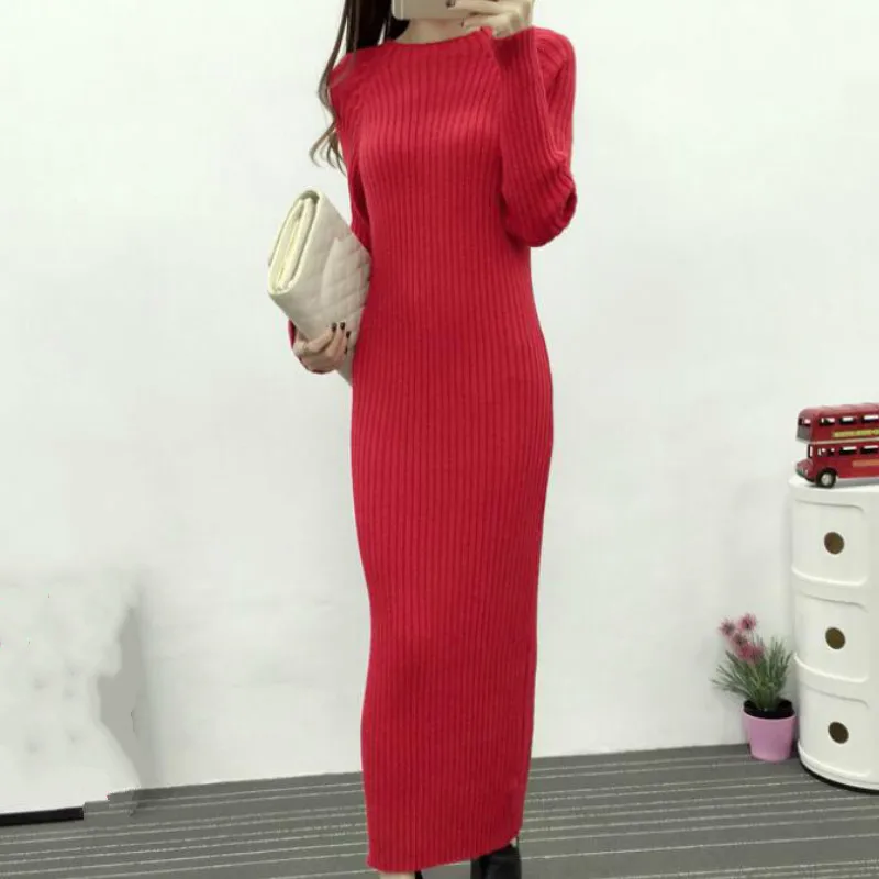 Зимнее платье-свитер облегающее платье миди длиной до колена однотонное женское