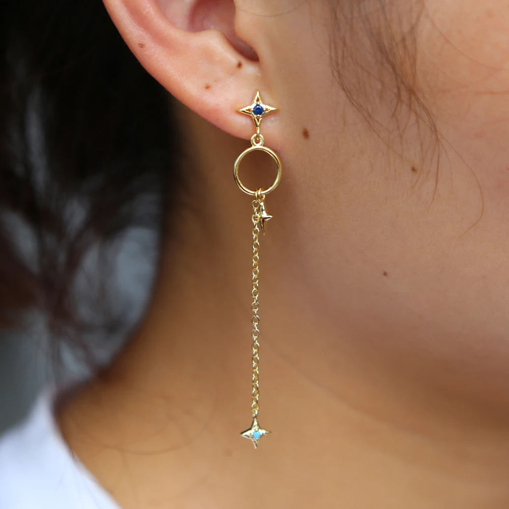 Простой полый круг звезда элегантные серьги длинной кисточкой для женщин