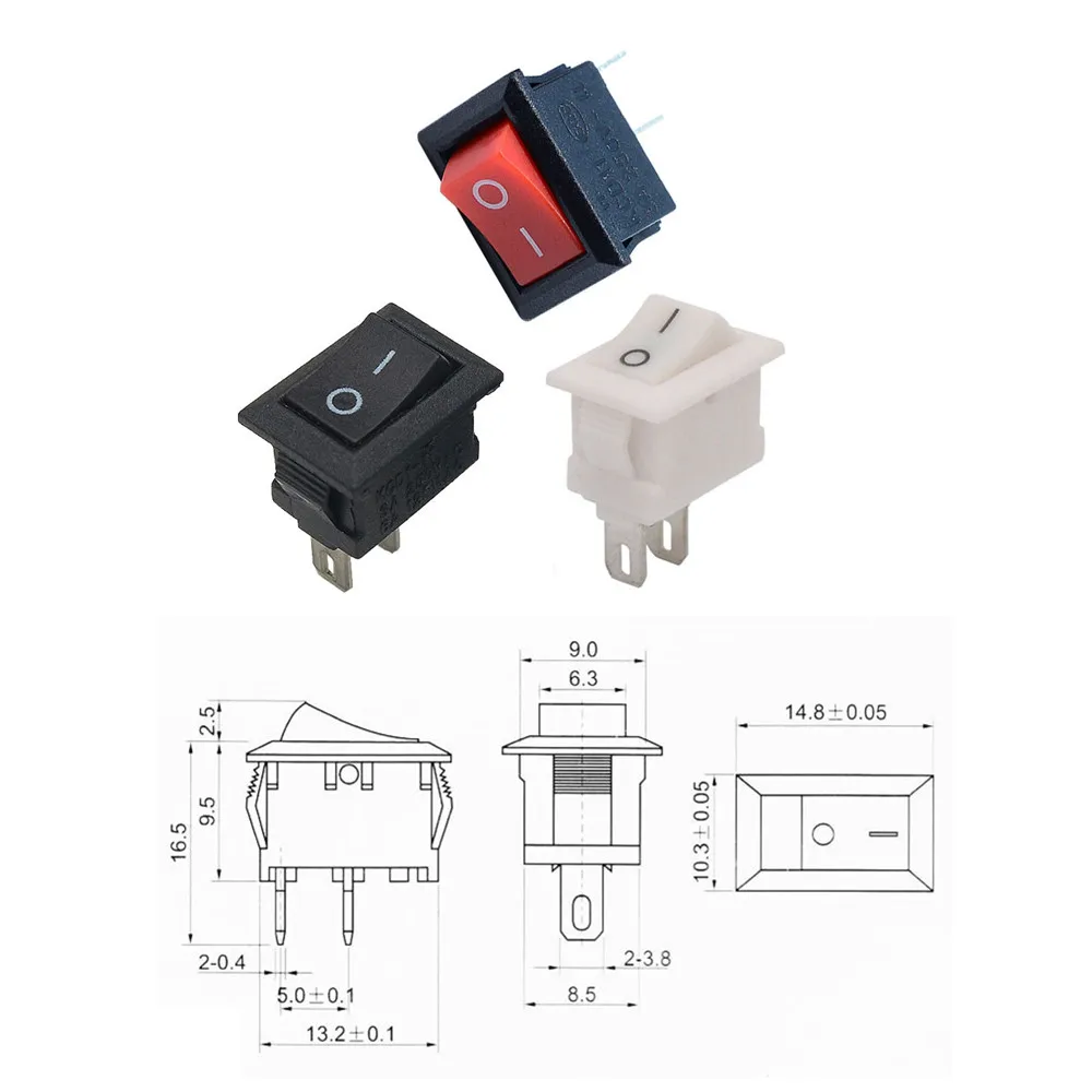 15pcs Mini Rocker Switch SPST Black and Red Snap in Switches Button AC 250V 3A / 125V 6A 2 Pin I/O 10*15mm On-off KCD11 | Обустройство
