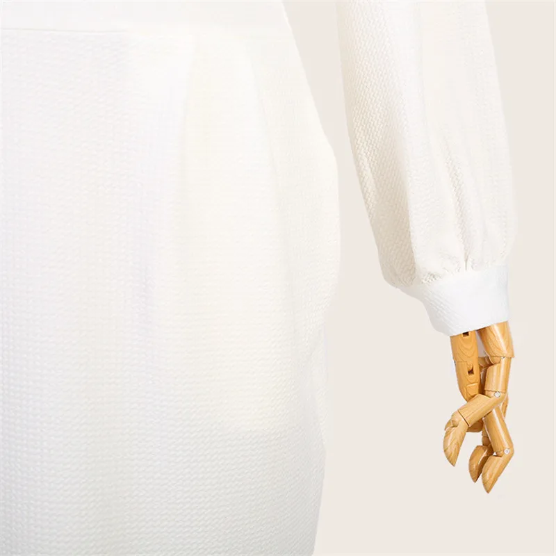 Женское офисное платье с длинным рукавом Осеннее облегающее белое