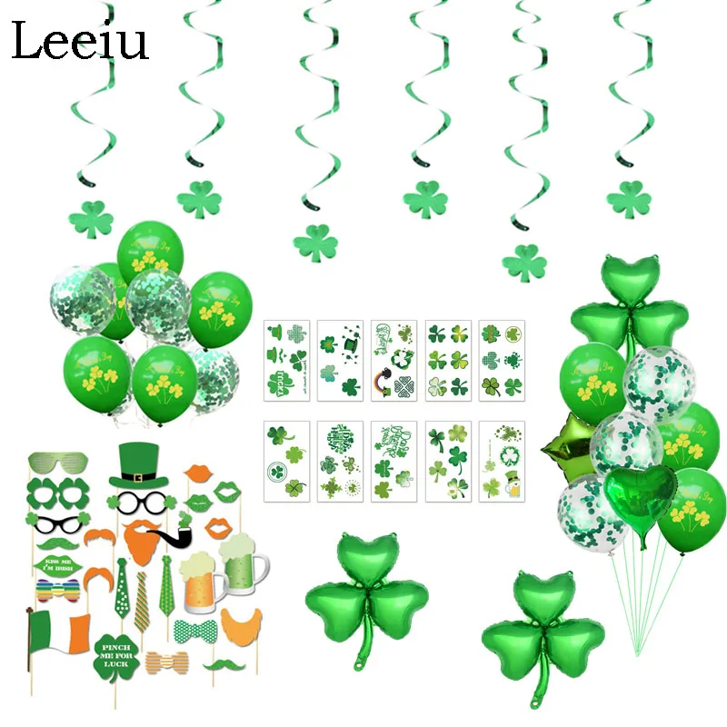 Leeiu Счастливый День Святого Патрика украшения Зеленый Клевер конфетти воздушные