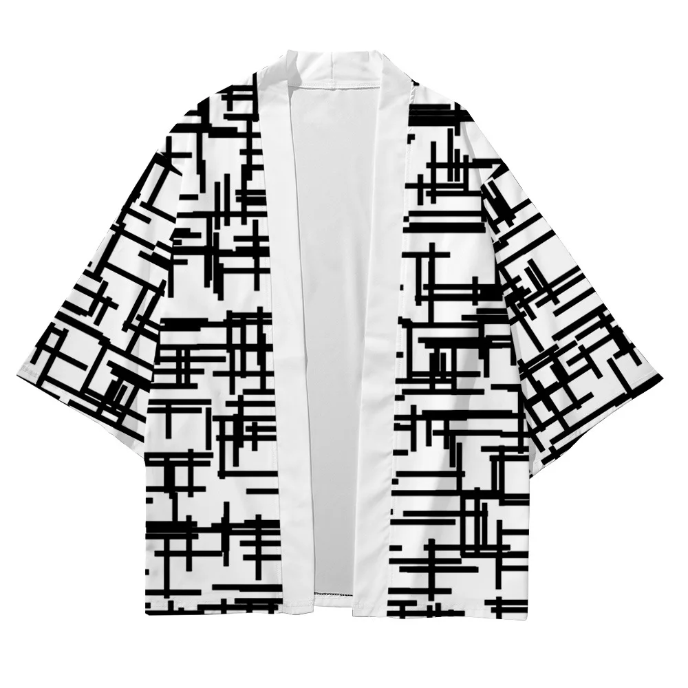 

Plus size xxs-6xl striped geometry fashion street beach japanese kimono cardigan men boys shirts yukata haori women's clothing