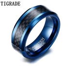 Tigrade синие вольфрамовые кольца для мужчин 8 мм черные клетчатые ювелирные изделия классические мужские крутые кольца никогда не выцветают мужское обручальное кольцо Anels