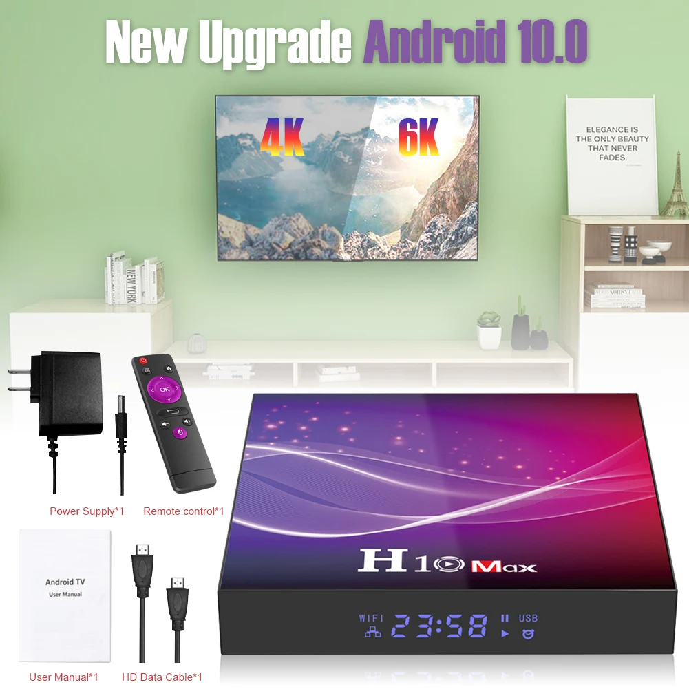 

4GB+32G/64GB Android 10.0 OS 2.4G WIFI 6K HDR 4K Set Top Box H616 TV Box(US UK EU AU Plug) H10 Max TV Box Smart Media Player