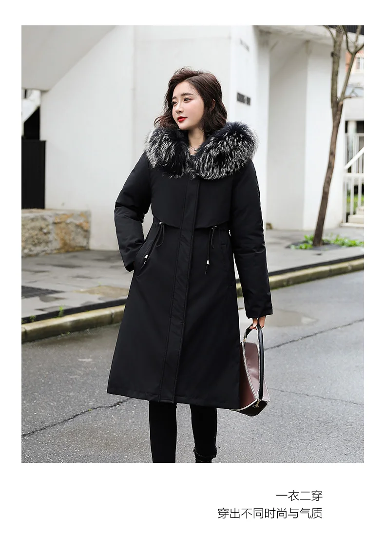 

Autumn Winter Jacket Women Velvet Liner Thicken Hooded Parka Women Slim Big Fur Collar Warm Outerwear Women Coat Parkas Female