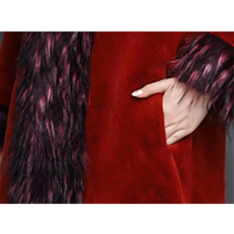 

Women Fashion Winter Long New Sleeve Thicken Warm Hidden discount High quality Female Pockets V-Neck Faux fur coat CY566