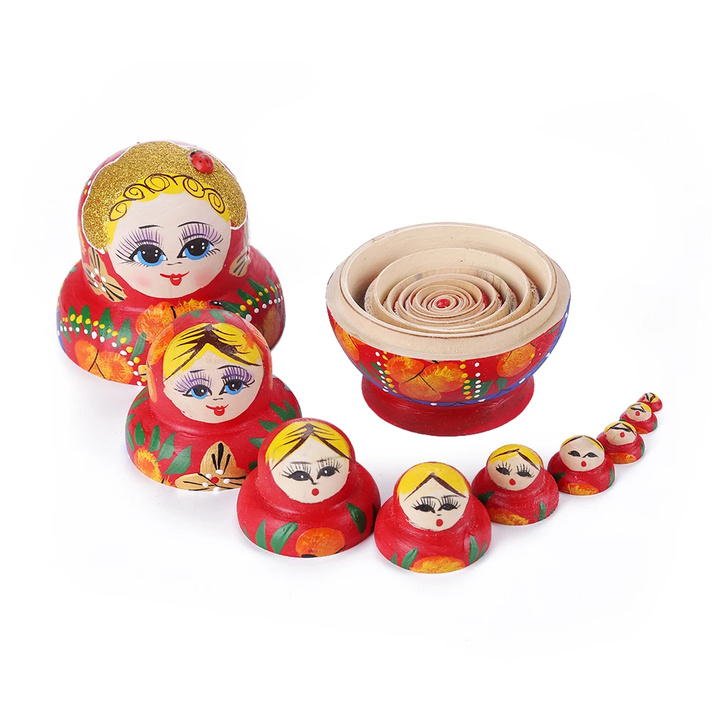 

1 Set Wooden Russian Nesting Doll Cute Girl Matryoshka Kids Collection Toy Creative Fashion Desktop Ornament for Xmas Best Wish