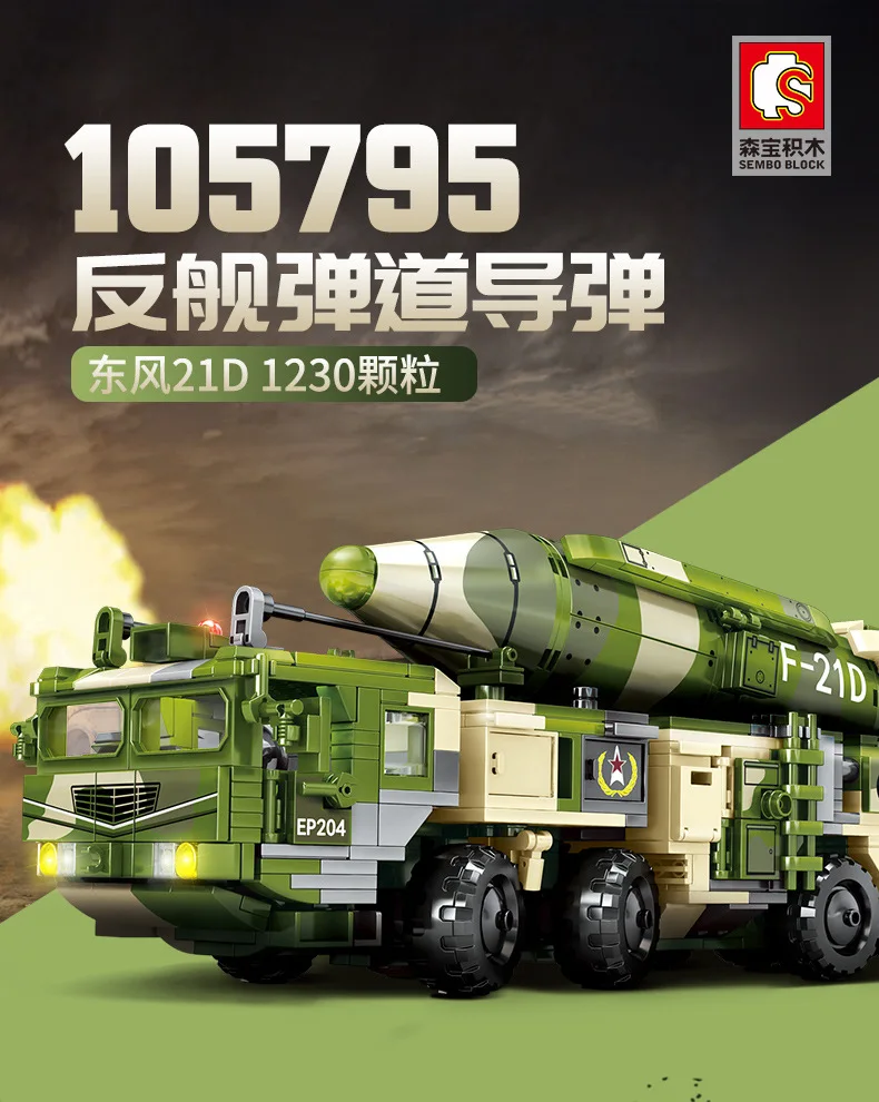 SEMBO 105795 1230 шт MOC Technic серии строительные блоки DF21D-Anti-Ship Баллистические ракетные