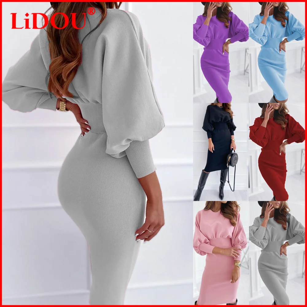 Купи Women Elegant Office Lady Long Sleeve Casual Bodycon Dresses Pullover Party Midi Dress Robe Autumn Winter 2021 Trendy Clothing за 1,024 рублей в магазине AliExpress