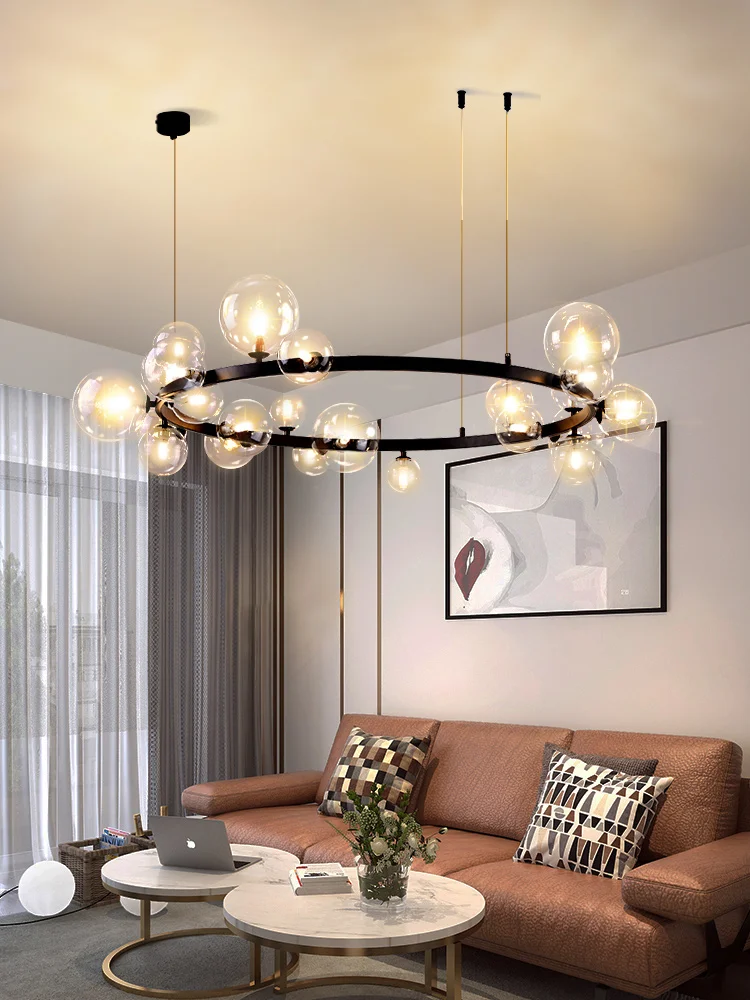 

New Nordic LED Chandelier Lighting Black for Home Living Room Dining Kitchen Loft Modern Glass Ball Bubble Ceiling Pendant Lamp
