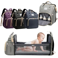 mother bag 3 in 1 folding crib diaper backpack travel nappy bag babies mosquito nets double shoulders backpack stroller hook
