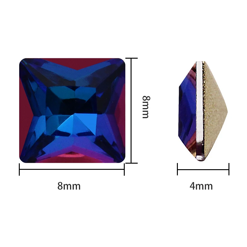 Блестящие квадратные Стразы с острым основанием для принцессы 8/10/12 мм стразы K9