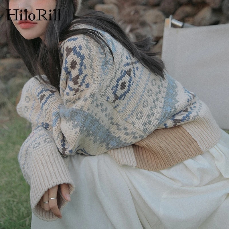 

HiloRill Retro V Neck Cardigans Sweater Women Batwing Long Sleeve Loose Korean Style Cropped Cardigan Ladies Knitted Tops