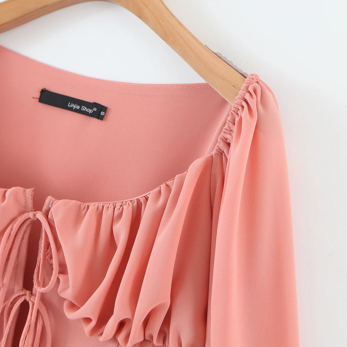 

New Fashion Women Chiffon Blouses Shirt Front Lacing Square Neck Long Sleeve Sexy Tops Solid Color Crop Top Blusas