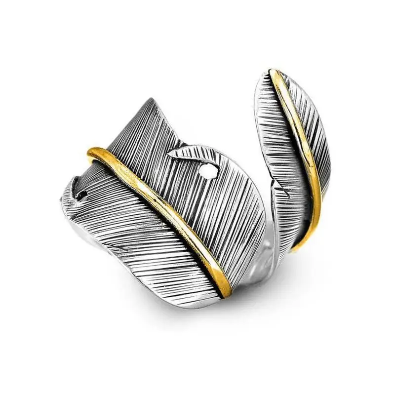 Кольцо женское в стиле панк с перьями золотого и серебряного цветов | Украшения
