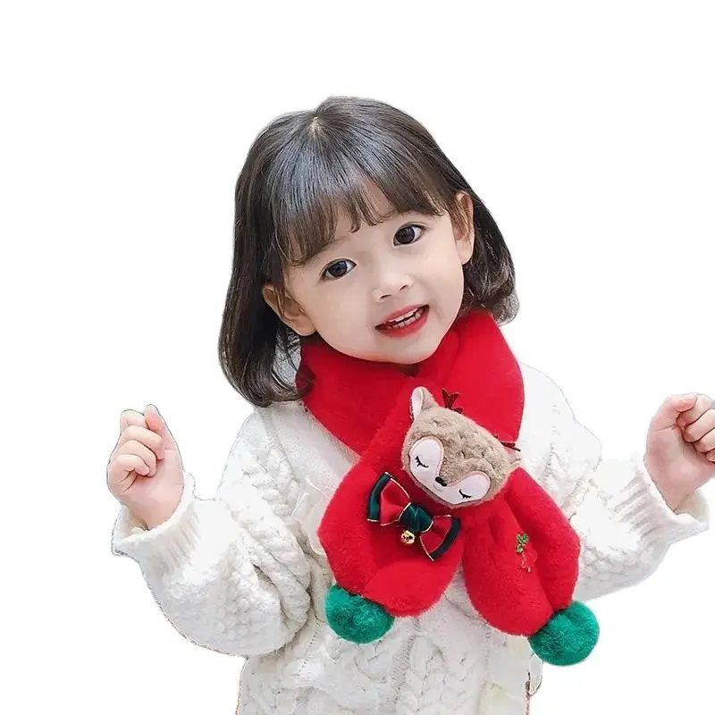 

Winter Polyester Scarves For Boys And Girls New Warm Solid Color Neckerchief Fashion Cartoon Anime Children's Christmas Mufflers