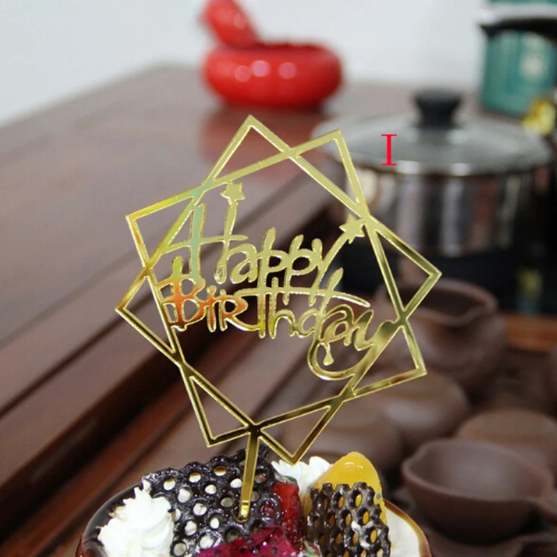 

hot Cake Letter Card Gold Insert Pole Acrylic Happy Birthday Cake Topper Hot Stamping Party DIY Decoration Cake Supplies