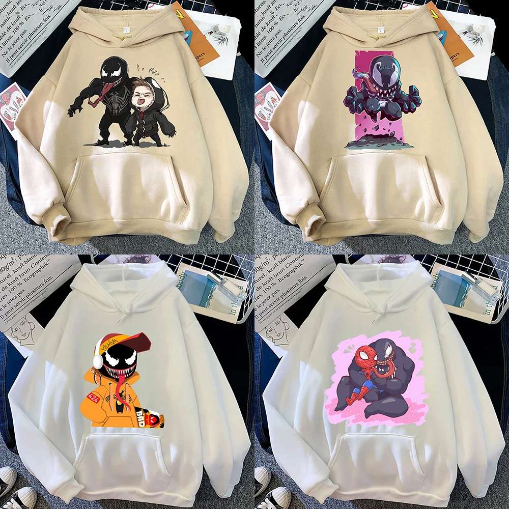 

Venom Hoodies Women Man Cartoons Hooded Sweatshirts Marvel Fashion Pullover Kawaii Vintage Harajuku Urbano Casual Clothes Tops