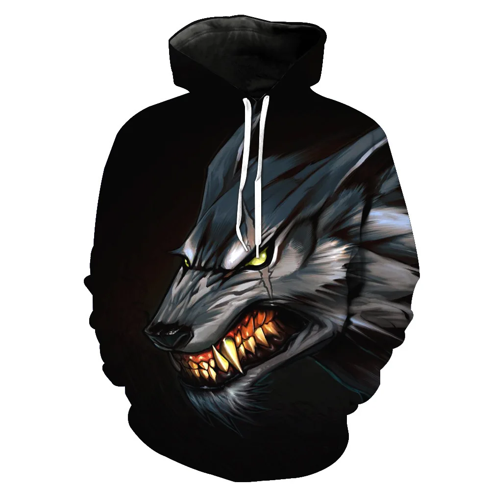 

CNUUIKOOEK Sweatshirts Men's 3D Wolf Printed Hooded Pocket Pullover Hoody Fashion Men's Hoodies