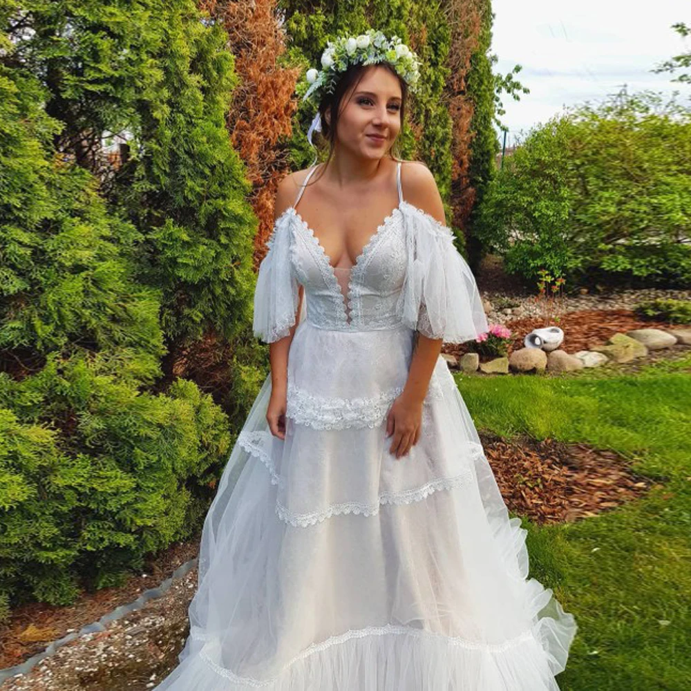 LORIE Bohemian Wedding Dresses 2020 Off Shoulder A Line Lace Appliqued Boho Gowns Lacing Plus Size Beach Bridal | Свадьбы и
