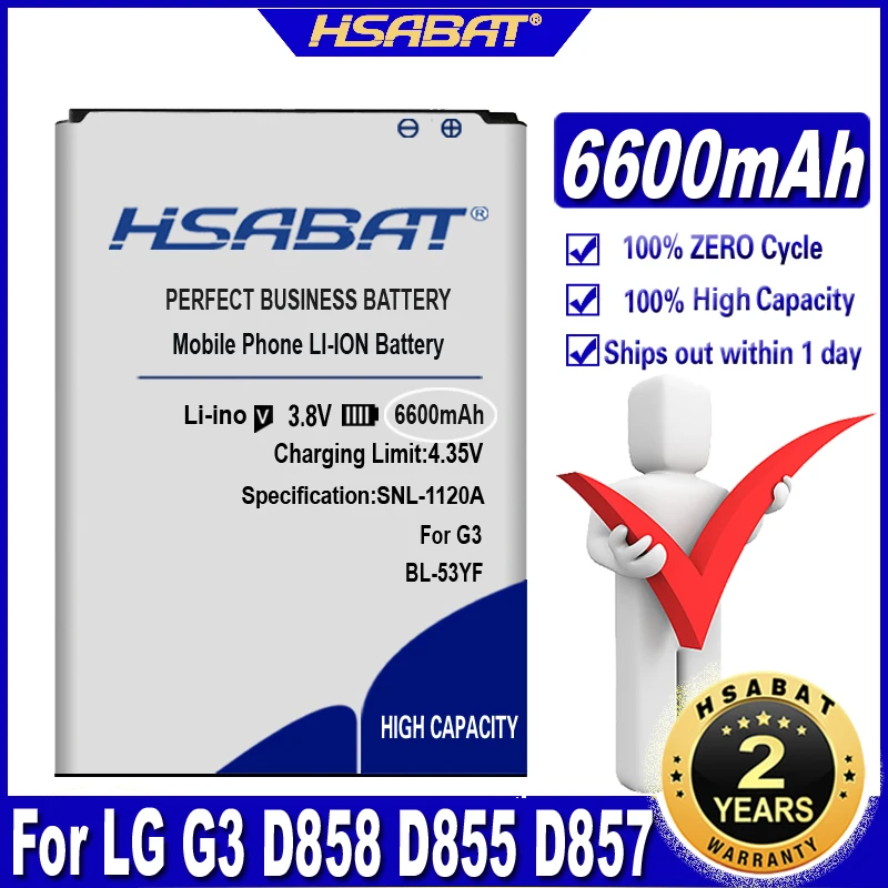 Новинка 100% аккумулятор HSABAT 6600 мАч для LG G3 аккумуляторы D858 D855 D857 D859 D850 F400 F460 F470 D830 D851