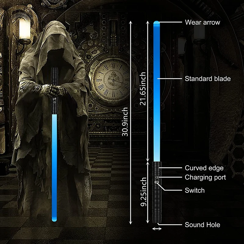 Металлическая ручка световой меч красный зелёный синий 7 цветов сменный