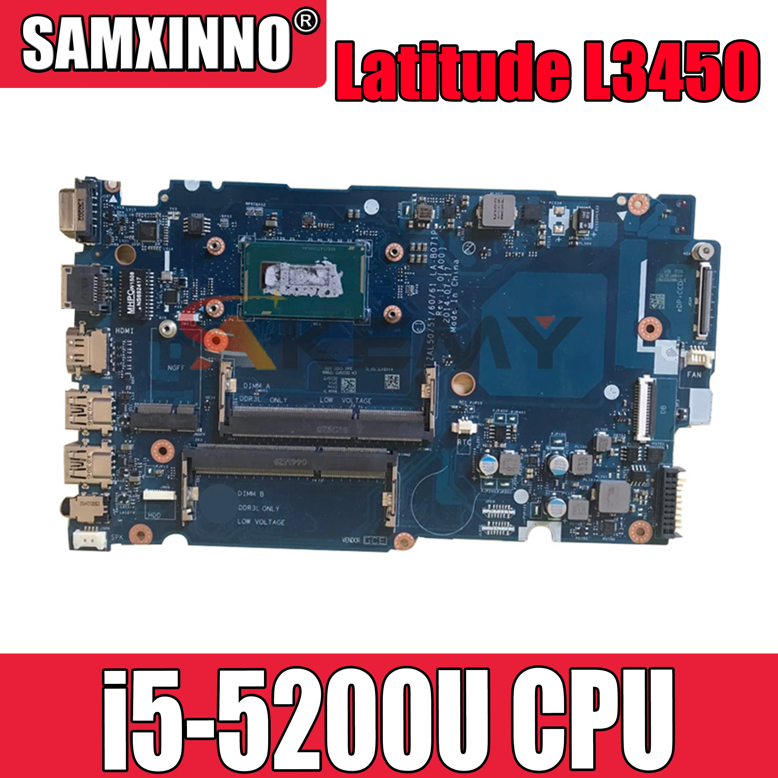 

Original Laptop motherboard For DELL Latitude L3450 i5-5200U Mainboard CN-0HKKT5 0HKKT5 LA-B071P SR23Y DDR3