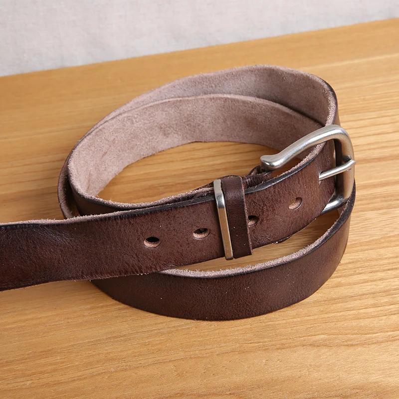 Мужской винтажный ремень с пряжкой AETOO из мягкой натуральной воловьей кожи