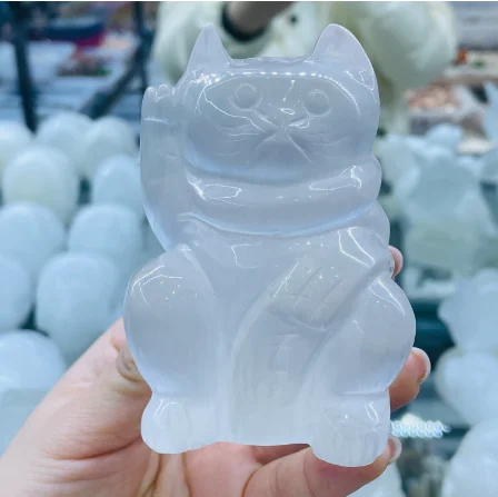 

New!!! Natural Gypsum Plutus Cat Ornaments Quartz Mineral Home Decoration Stone Crafts