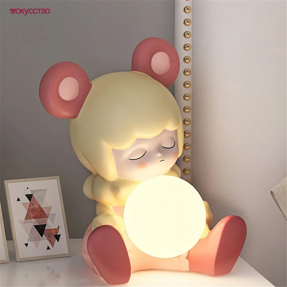 

Светодиодная настольная лампа в Корейском стиле, креативный светильник из смолы с ушками животных для детской, спальни, кабинета, столовой, ...