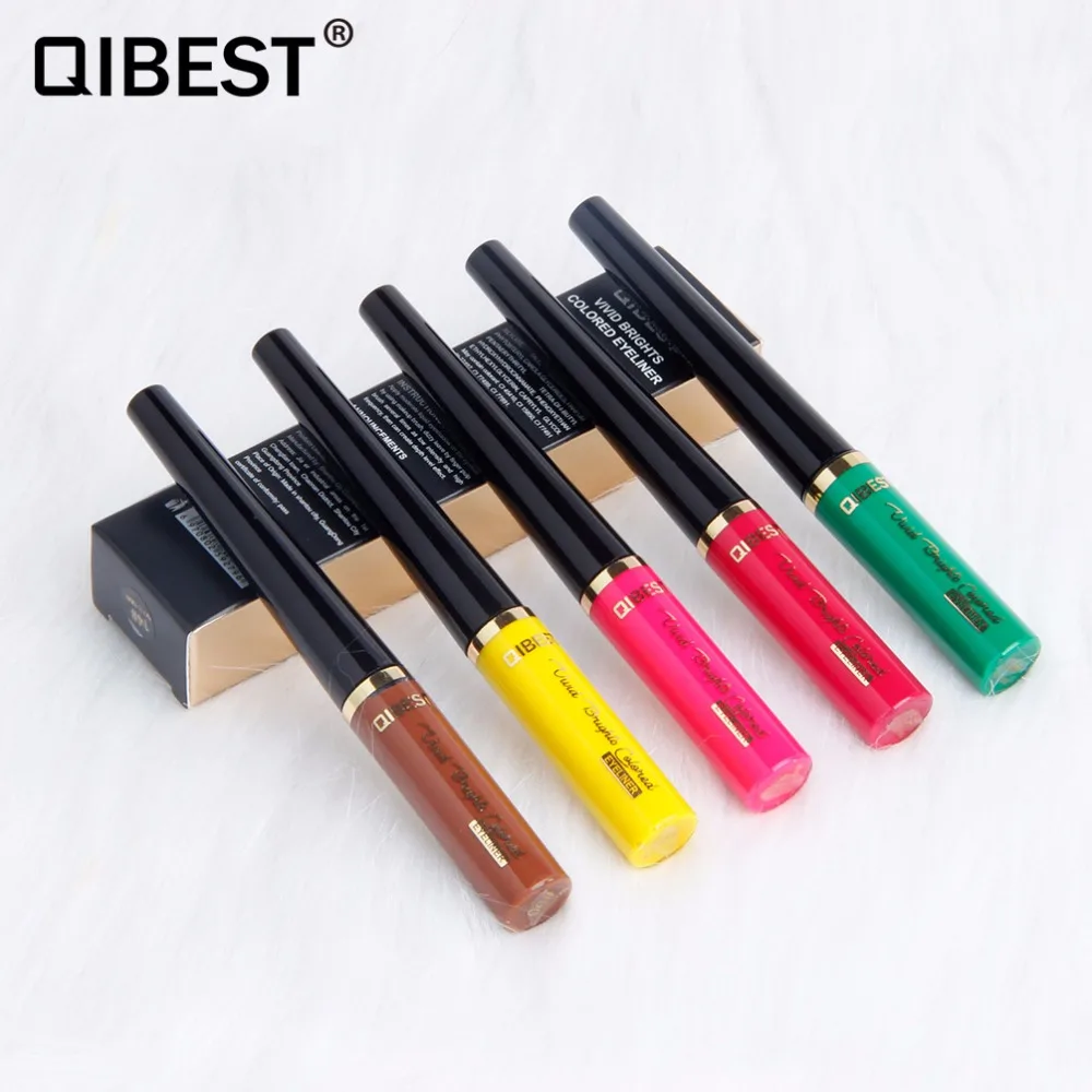 Qibest liquid eyeliner pen purple blue white eye liner cream with soft brush waterproof long lasting matte gel QB012 |