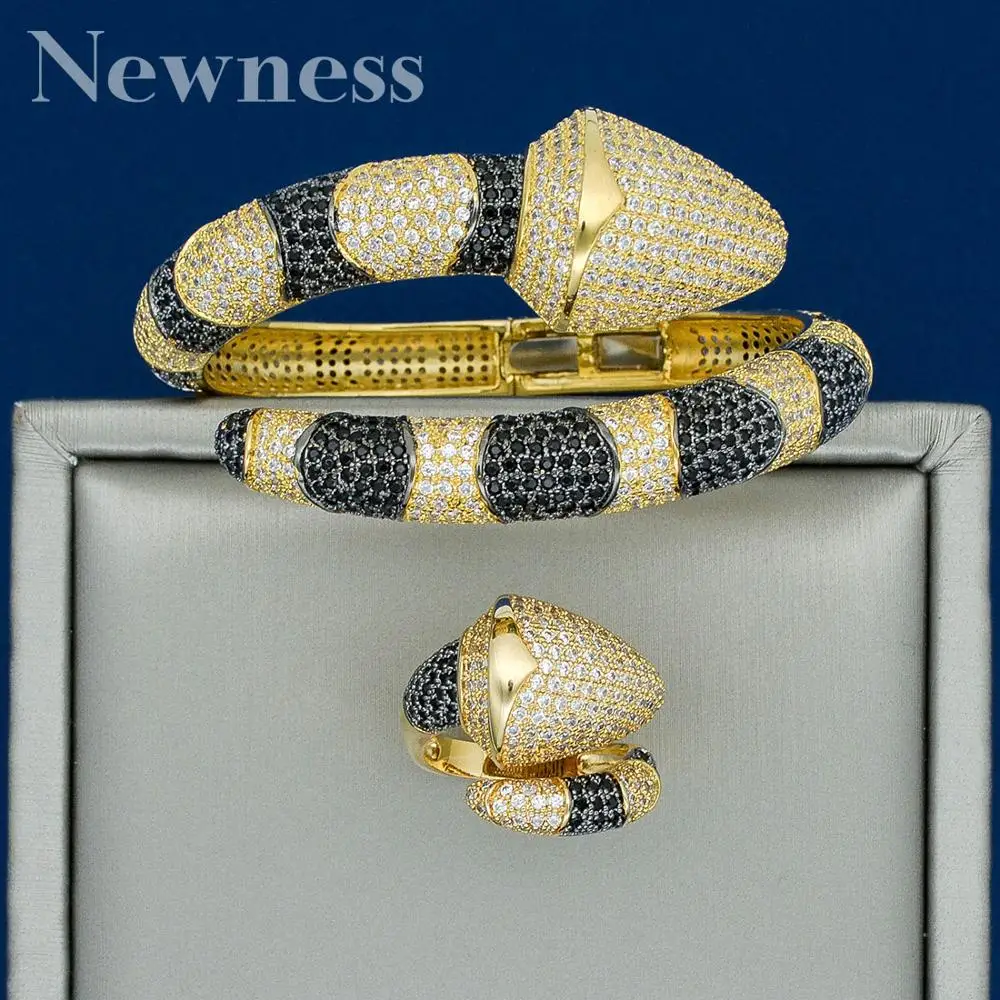 

Newness Luxury Snake African Bangle Ring Set Fashion Jewelry Sets For Women Wedding Engagement brincos para as mulheres 2020