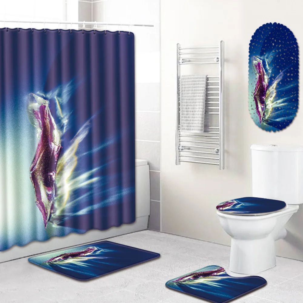 

Shower Curtain Bathroom Non-Slip PVC Mat Five-Piece Bathroom Toilet Carpet Shower Room Bath Mat bathroom rug set