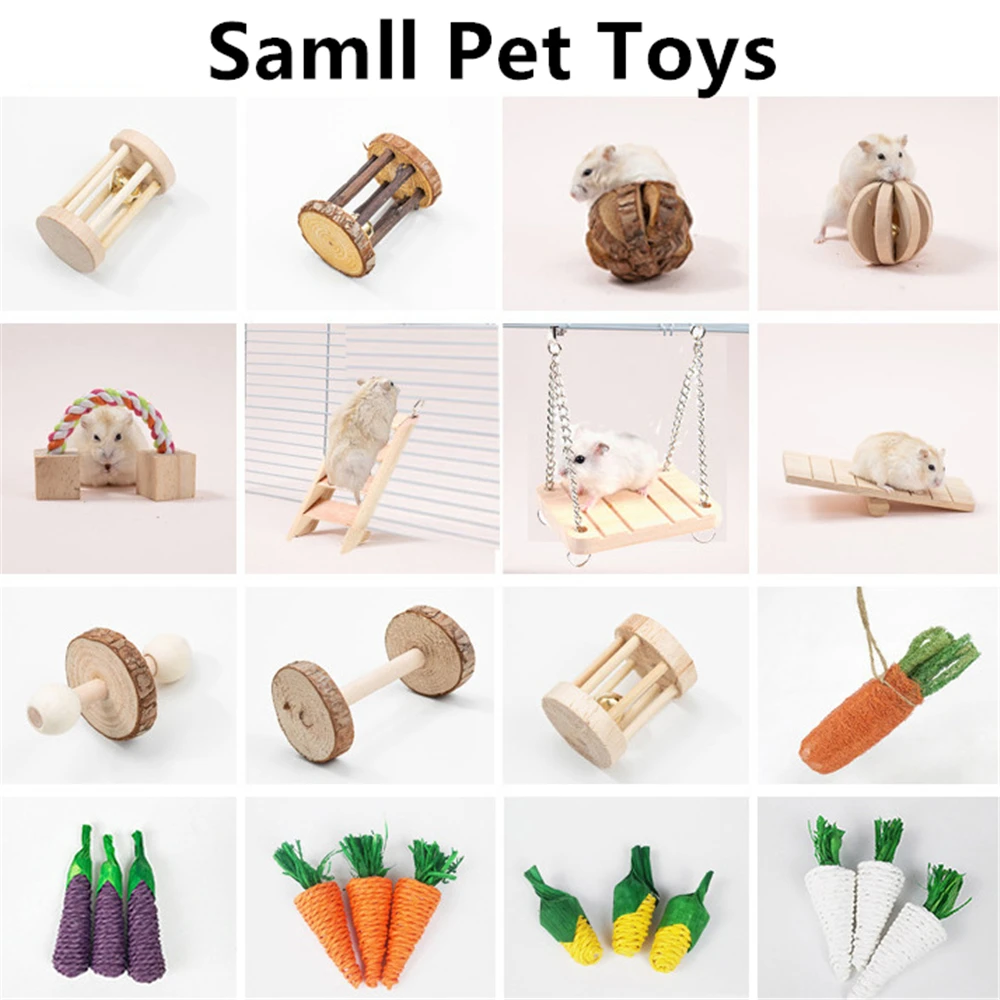 

Cute Natural Wooden Hamster Toys Pine Dumbells Unicycle Bell Roller Chew Toys for Guinea Pigs Rat Small Pet Molars Supplies