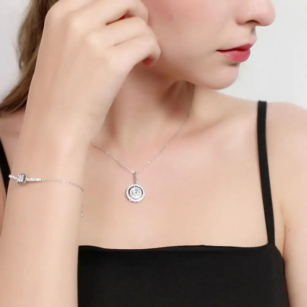 Black Awn Classic Fine Genuine 100% 925 Sterling Silver Slide Necklace Women Jewelry Round Bijoux Femme Necklaces&ampPendants P074 |